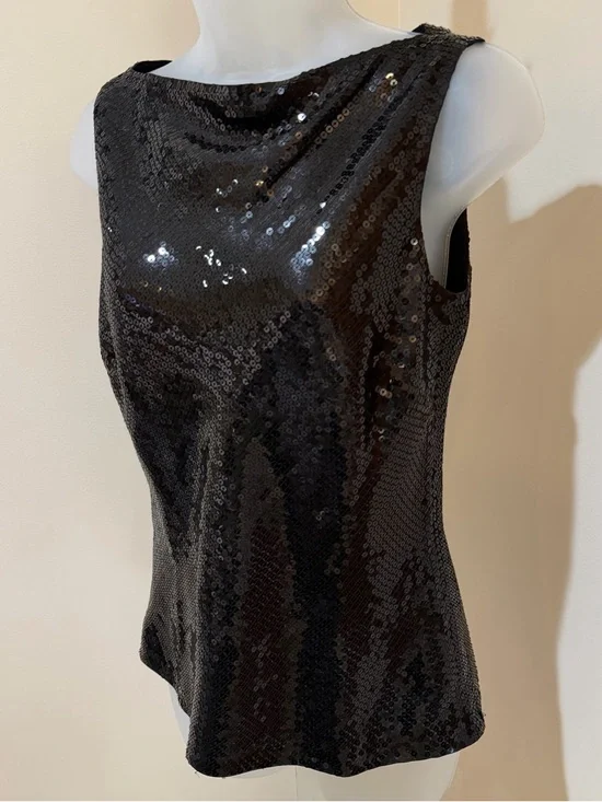NEW BEAUTIFUL ANN TAYLOR BLACK SEQUIN BOAT NECKLINE SLEEVELESS TOP SIZE 0 - Picture 11 of 16